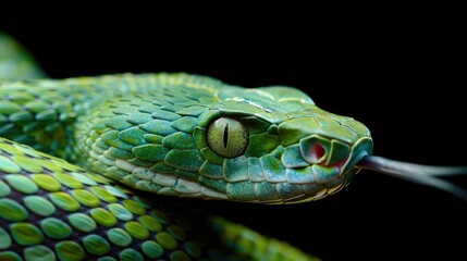 Close-up of a Green Pit Viper with its Tongue Extended
