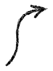 Hand drawn crayon chalk charcoal line arrow. curvy and wavy arrow isolated on white background. squiggle or scribble stroke. Element for diagrams. Vector doodle marker. 