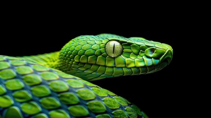 Green Pit Viper Close-Up: A Striking Look