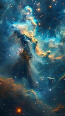 Fototapeta premium Fine art ethereal cosmic image featuring huge interstellar clouds of gas and dust forming the pillars of creation in the eagle nebula, located 7,000 light years from earth