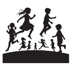 Little kids running silhouettes vector illustration