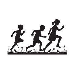 Fototapeta premium Little kids running silhouettes vector illustration
