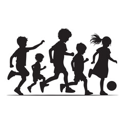 Little kids running silhouettes vector illustration