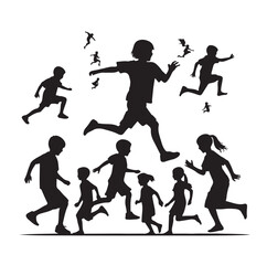 Little kids running silhouettes vector illustration