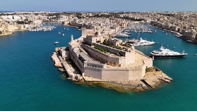 Aerial view of Fort St.Angelo in Birgu (Vittoriosa) city in Malta, Europe