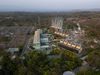 Aerial view of the Ahuachapán geothermal power plant (Central geotérmica Ahuachapán) in El...