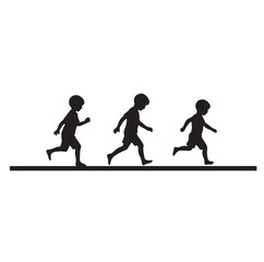 Little kids running silhouettes vector illustration
