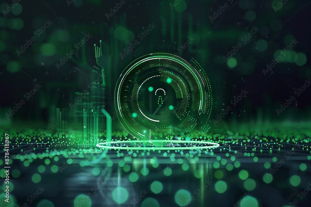 Poster digital portal with green light effects, virtual access to digital data. modern technologies and the