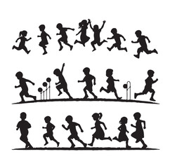 Little kids running silhouettes vector illustration