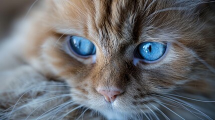 Close up photo of adorable Persian cat with blue eyes space for text