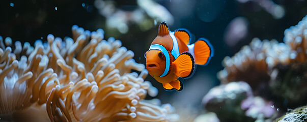  Close-Up of clown fish in Coral Reef underwater wallpaper background