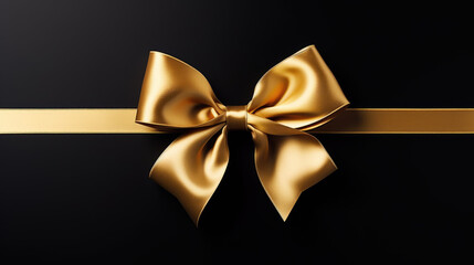 A shiny gold bow and ribbon on a sleek black background.