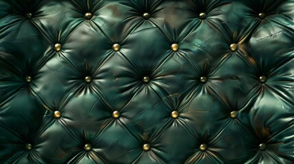 Fototapeta premium Luxurious green leather with golden buttons forms an elegant pattern, adding sophistication and style to any interior