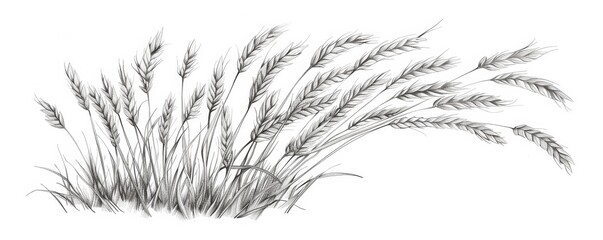 Fototapeta premium Detailed black and white drawing of wheat stalks swaying in the wind, capturing nature and agriculture essence. Evokes peaceful farm field ready for harvest, essential ingredient for baking