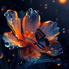 Butterfly on a Dew-Kissed Flower