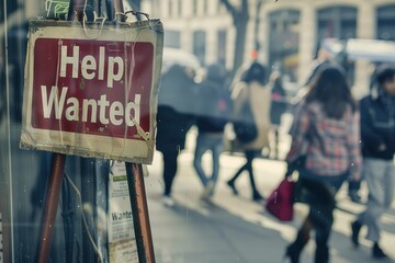 Help Wanted Sign with Blurred City Background
