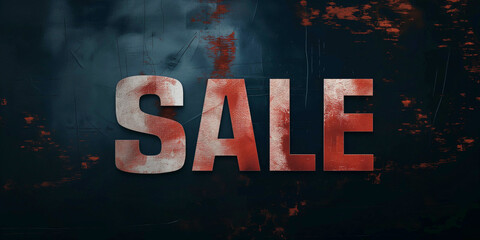 Promotional banner, 3D illustration of faded red "sale" text on a dark blue background.