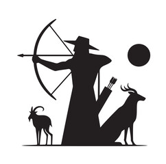 Silhouette of an ancient cavalry soldier aiming with archery weapon