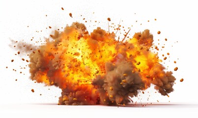 Una spettacolare esplosione su sfondo bianco, catturata in un momento di intensa dinamicità.