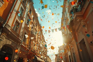 Naklejka premium background of confetti in the air celebration in the city
