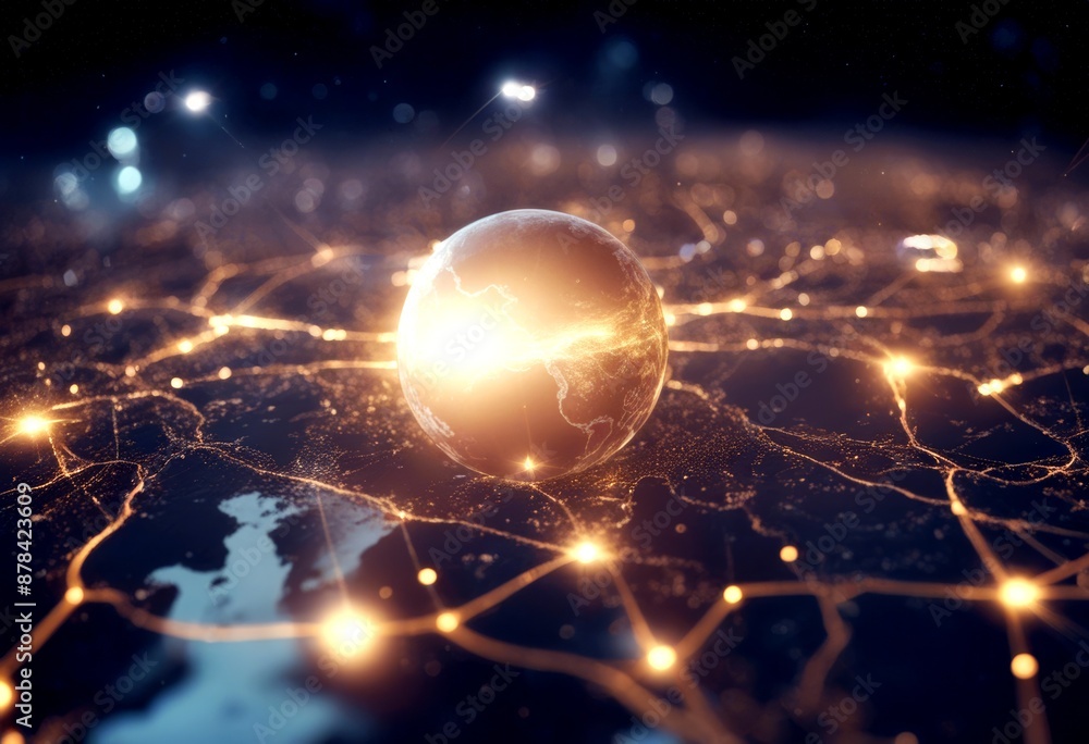 Poster internet earth planet city lights futuristic network world global concept social map background spac