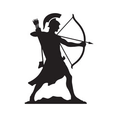 Fototapeta premium Silhouette of an ancient cavalry soldier aiming with archery weapon
