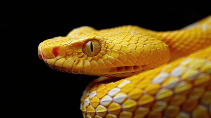 Obraz premium Close-up of a Golden Yellow Snake with a Black Background