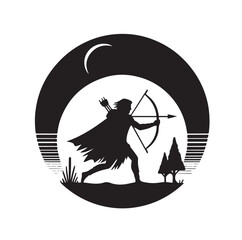 Silhouette of an ancient cavalry soldier aiming with archery weapon