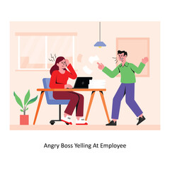 Angry Boss Yelling At Employee concept flat style stock illustration with background. EPS 10 File