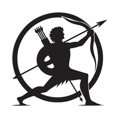 Silhouette of an ancient cavalry soldier aiming with archery weapon