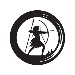 Silhouette of an ancient cavalry soldier aiming with archery weapon