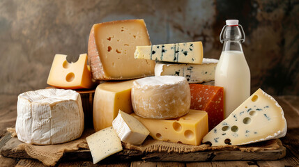 A variety of cheeses presented in a still life format