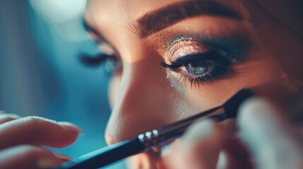 Obraz premium A close-up of a makeup artist applying makeup