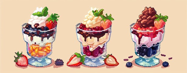 Isolated kit-set ice cream parfait on plain background.