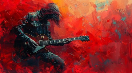 Musician with a guitar. Rock guitarist guitar player abstract vector illustration with large strokes of paint.