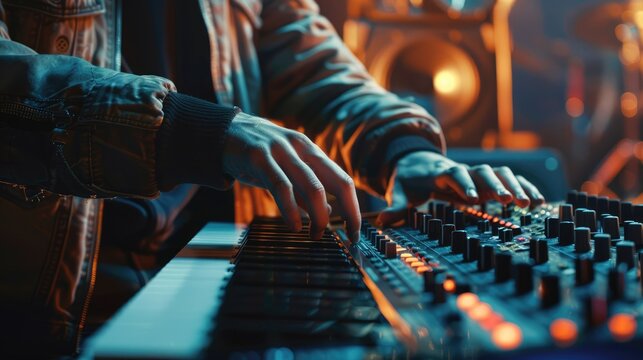 A close-up of a musician composing music