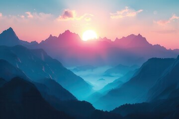 Fototapeta premium serene sunrise over majestic mountain peaks aigenerated landscape