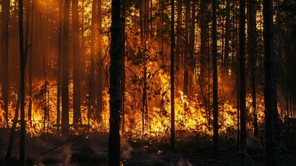 Obraz premium Forest Fire: A Dramatic and Destructive Natural Phenomenon