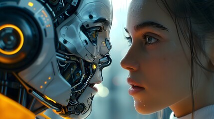 Woman Looking at a Robot