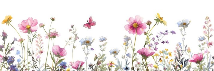 Obraz premium Floral Banner with Watercolor Wildflowers and Frame for Social Media, Blog, and Web Design