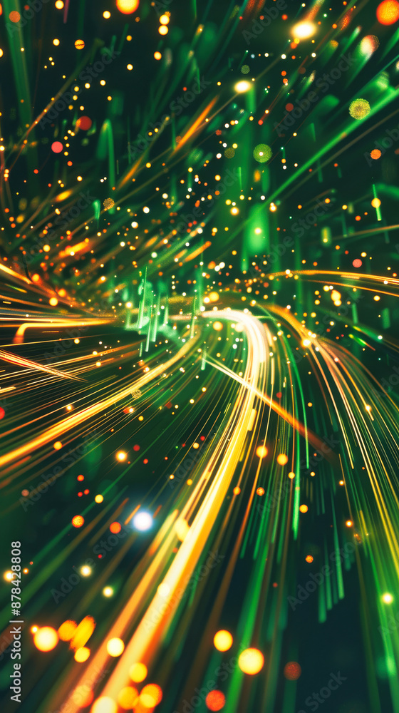 Poster digital background featuring an abstract, digital space with glowing lights and futuristic elements