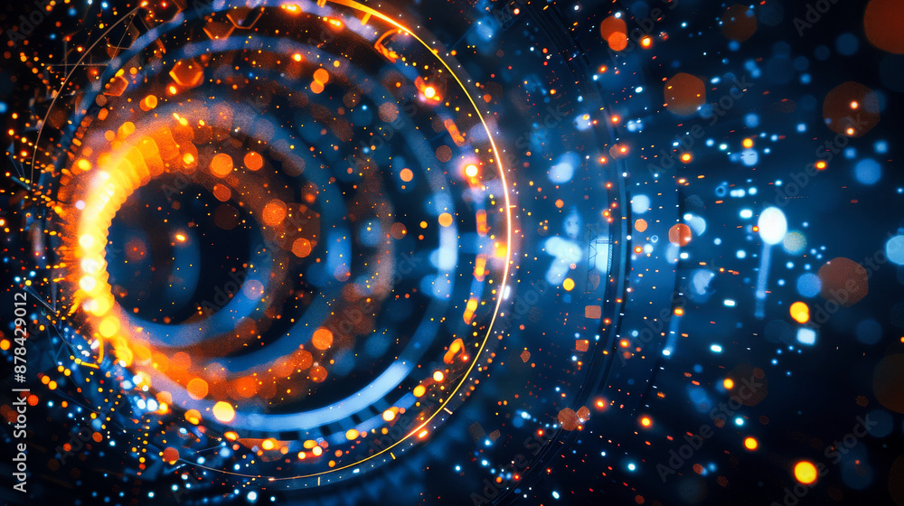 Poster abstract futuristic digital background with circular elements and glowing lights