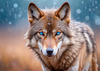 Fototapeta premium Wolf with Blue Eyes in the Snow