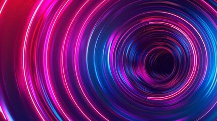 Glowing neon circles swirl in a vibrant tunnel, creating a modern and futuristic design. Perfect for contemporary wallpaper or art decoration