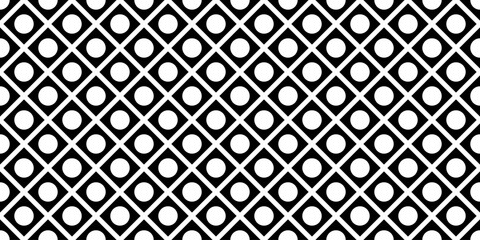Seamless geometric pattern with rhombuses, lines, dots. Black and white abstract background.