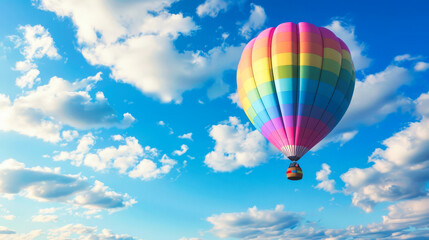 Fototapeta premium A hot air balloon floating in the sky with white clouds