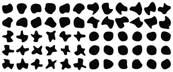 Fototapeta premium Organic l blob shapes. Round abstract organic shape collection. Pebble, drops, and stone silhouettes. Random abstract liquid organic irregular blotch shapes. Collection