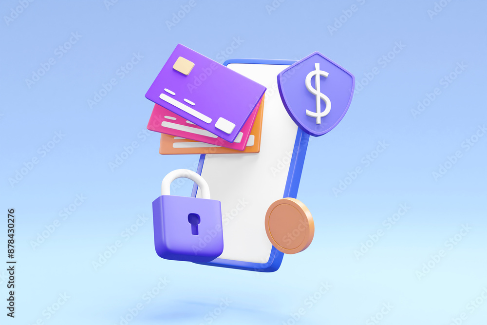 Aufkleber a detailed 3d render showcasing the robust security features of mobile payments with floating elemen