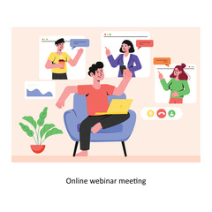 Online webinar meeting concept flat style stock illustration with background. EPS 10 File