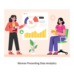 Woman Presenting Data Analytics concept flat style stock illustration with background. EPS 10 File